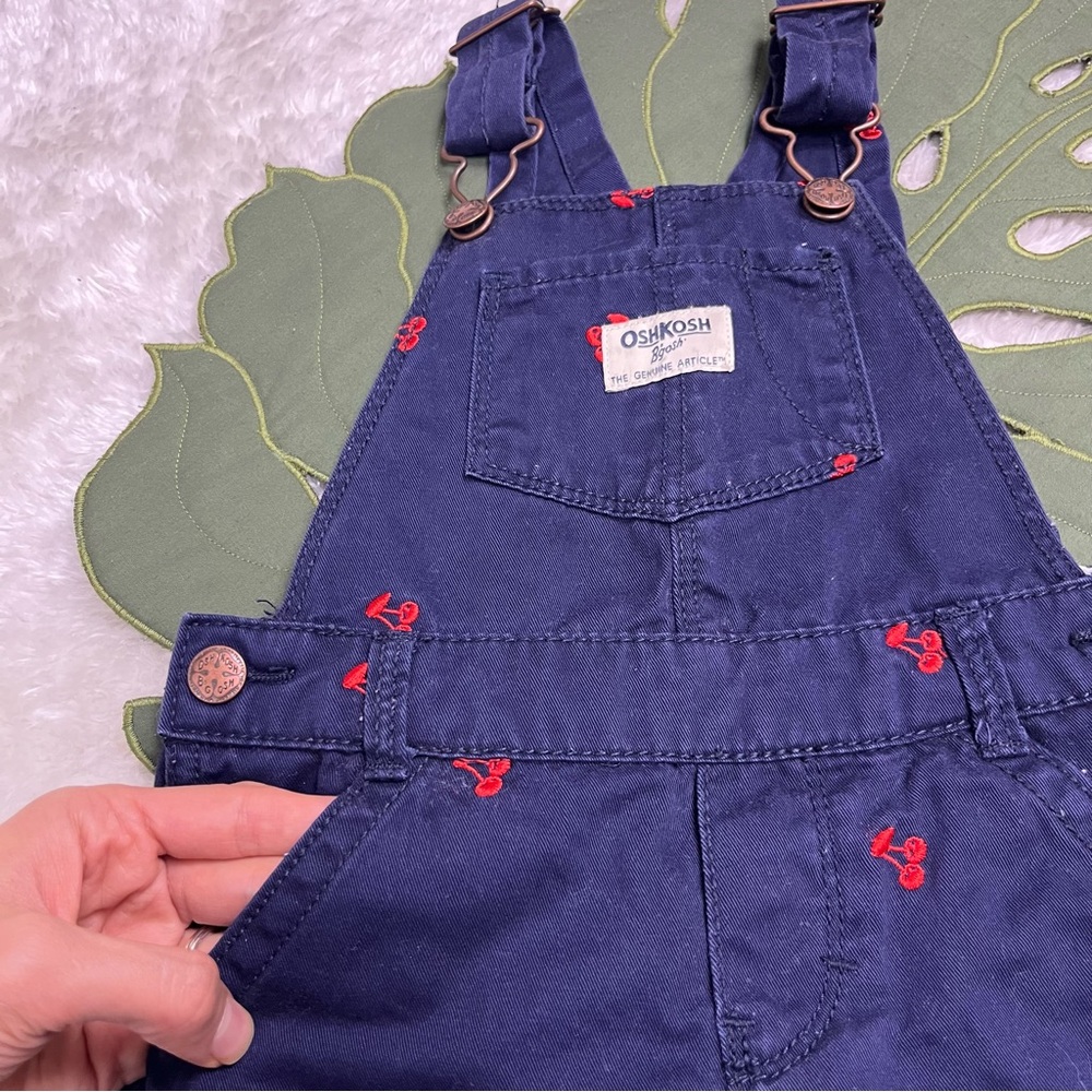 OshKosh B'gosh Navy Overalls with Cherry Embroidery 24M - Picture 3 of 8